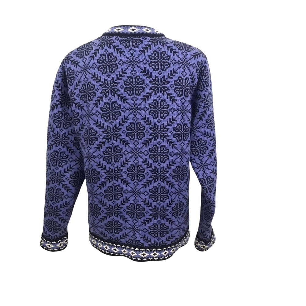 Vtg LL Bean Women Medium Purple Black Metal Button Fair Isle Snowflake Cardigan - Picture 5 of 12